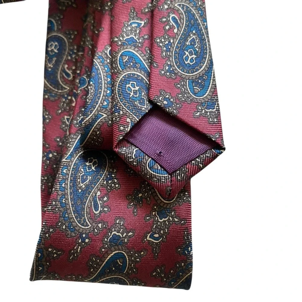 Bert Pulitzer Silk Necktie Paisley Burgundy Navy Classic Traditional Foulard